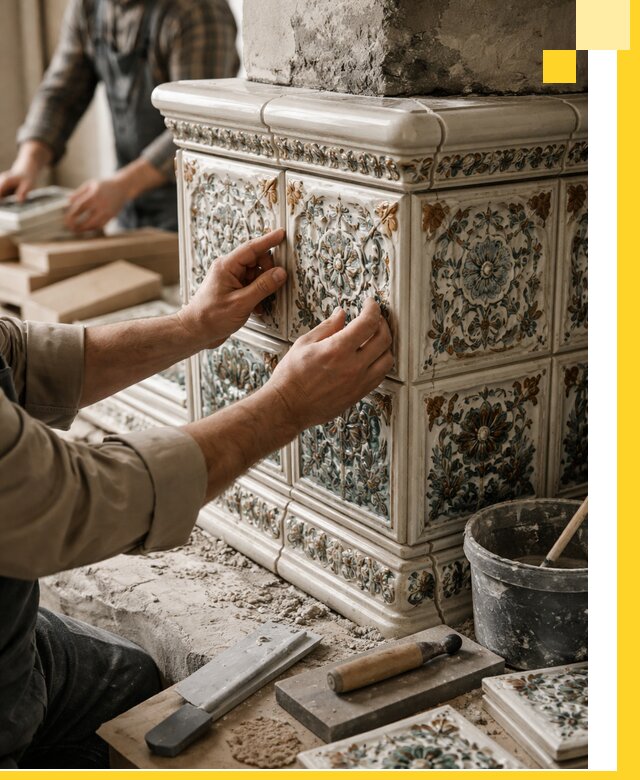 Изразцовые камины под ключ в Железногорске: проект и монтаж