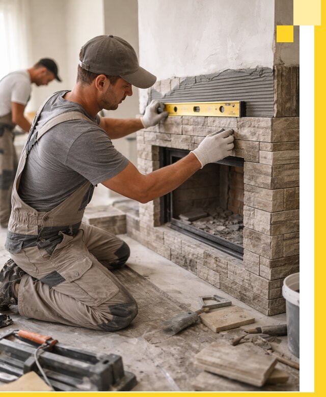 Облицовка каминов в Железногорске, монтаж и отделка натуральным камнем