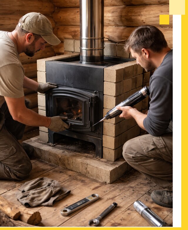 Монтаж и установка печи в бане под ключ с гарантией в Железногорске